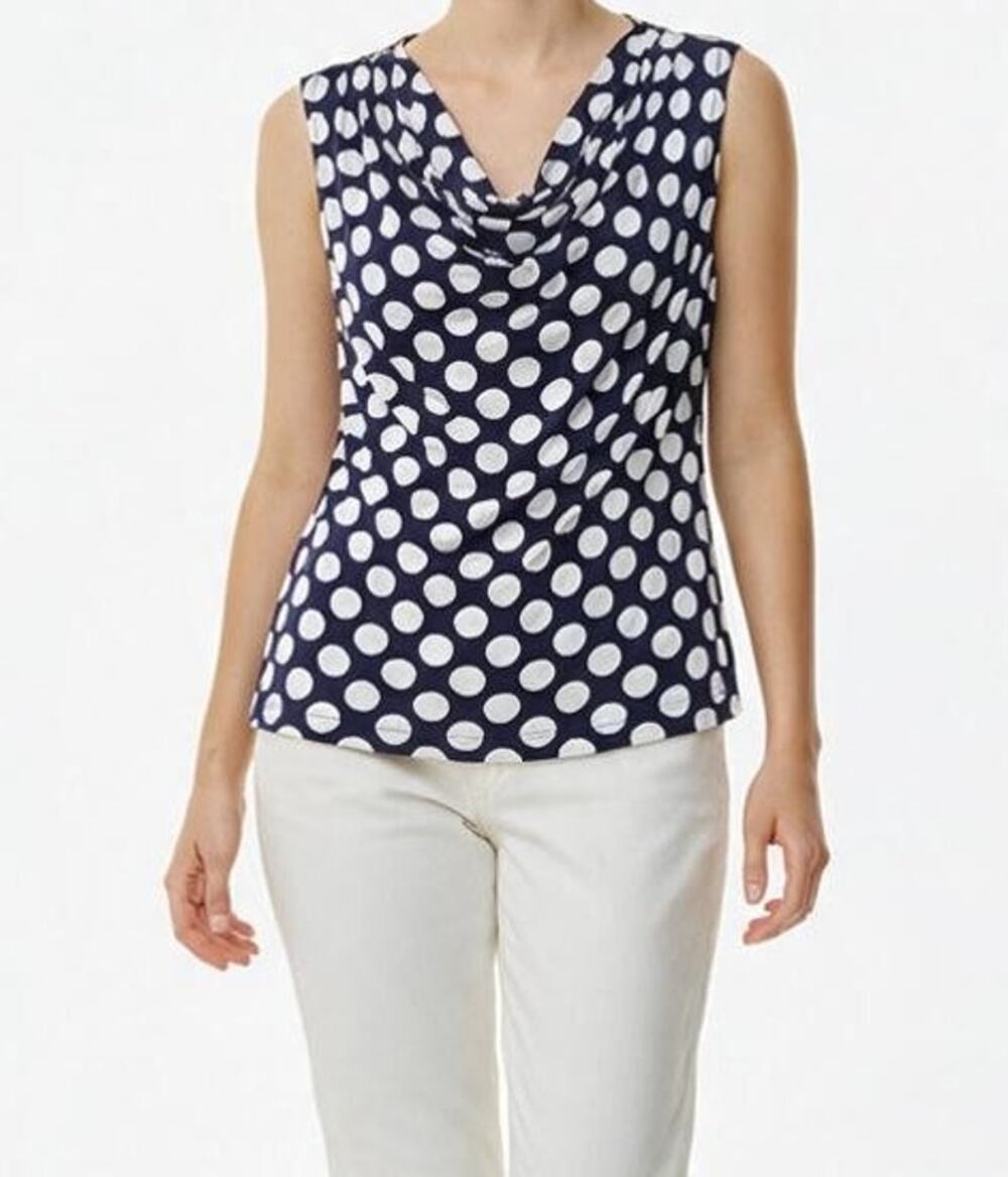 Jennie & Marlis Women's Large Blue White Polka Dot Sleeveless Pullover Top